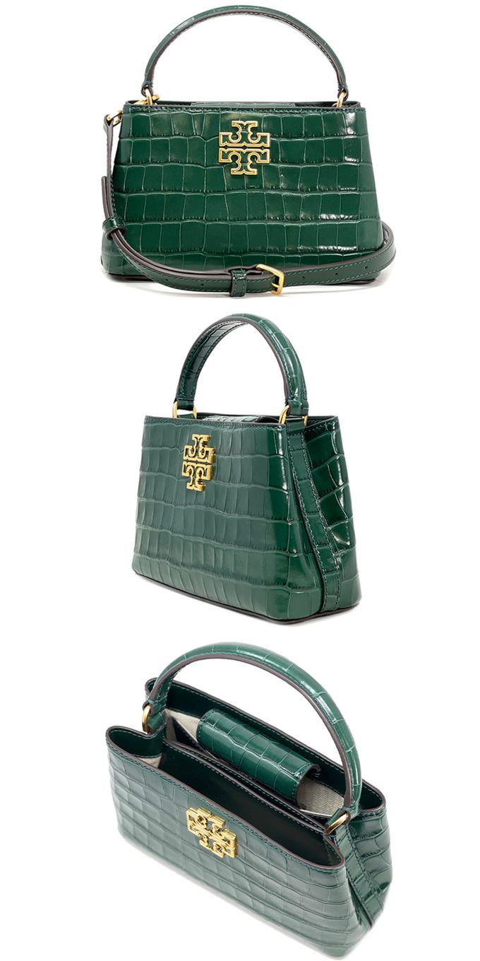 TORY BURCH - 鱷魚紋皮革肩背包 (祖母綠)