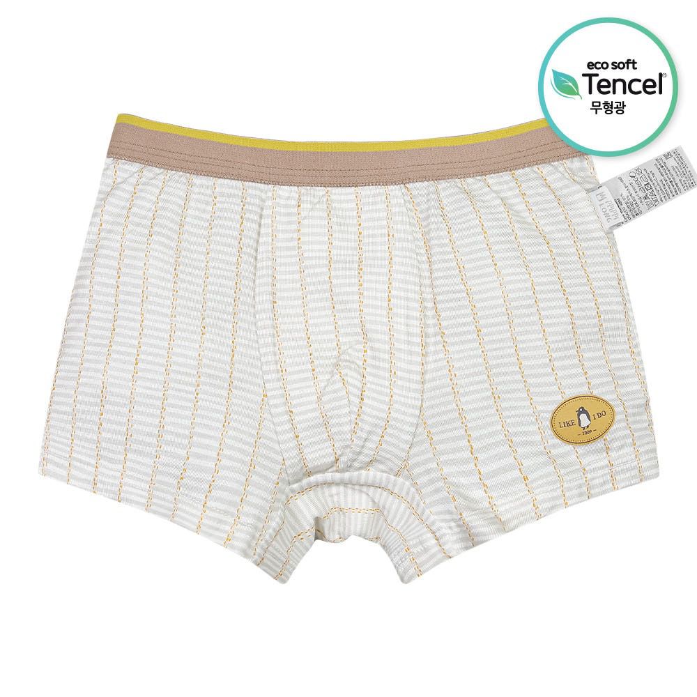 天絲纖維透氣四角褲(男寶)-條紋企鵝圖章-淺灰X棕