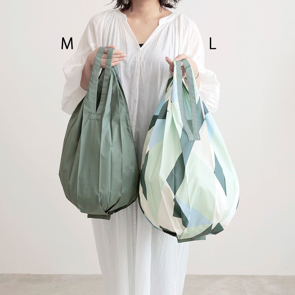 日本 MARNA - Shupatto 秒收摺疊購物袋-Drop水滴款-帥氣黑 (L(30x63cm))-耐重 10kg / 25L