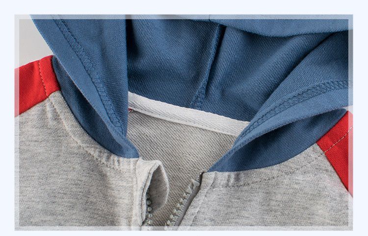 純棉連帽運動套裝-灰色x紅色