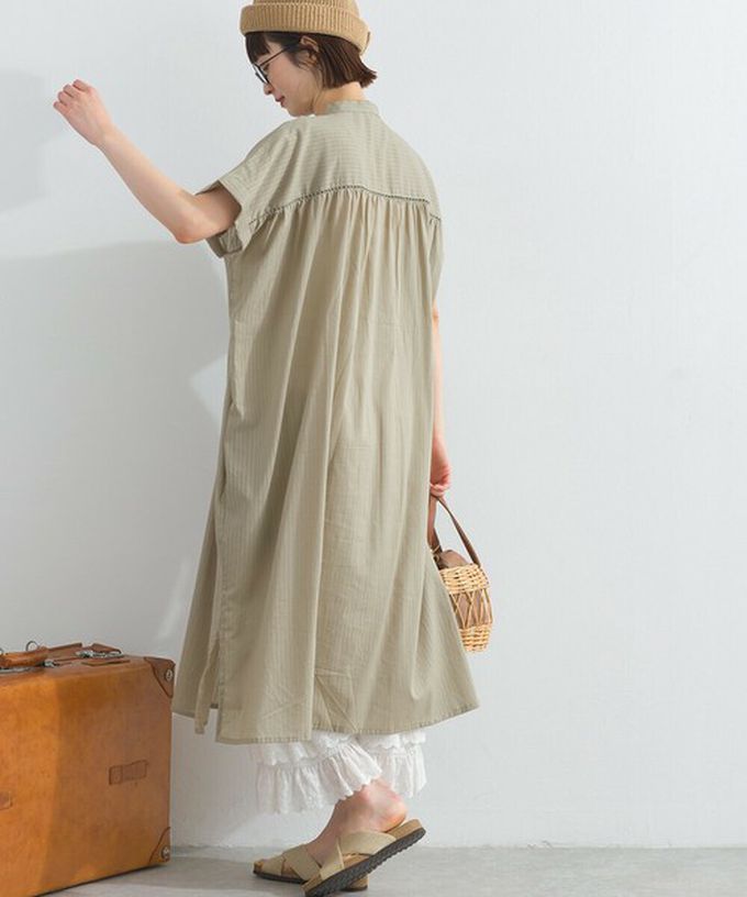 日本 Lupilien - 100%印度棉 細緻鏤空蝴蝶結短袖洋裝-卡其棕