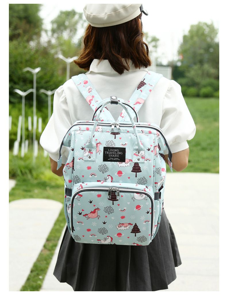 繽紛大容量媽媽包/後背包-獨角獸-淺綠色 (39x25x17cm)