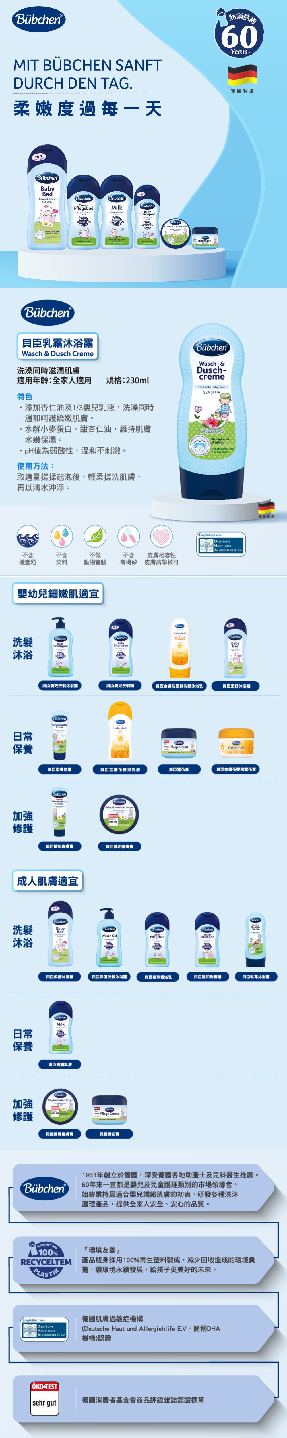 德國Bubchen 貝臣 - 乳霜沐浴露-230ml