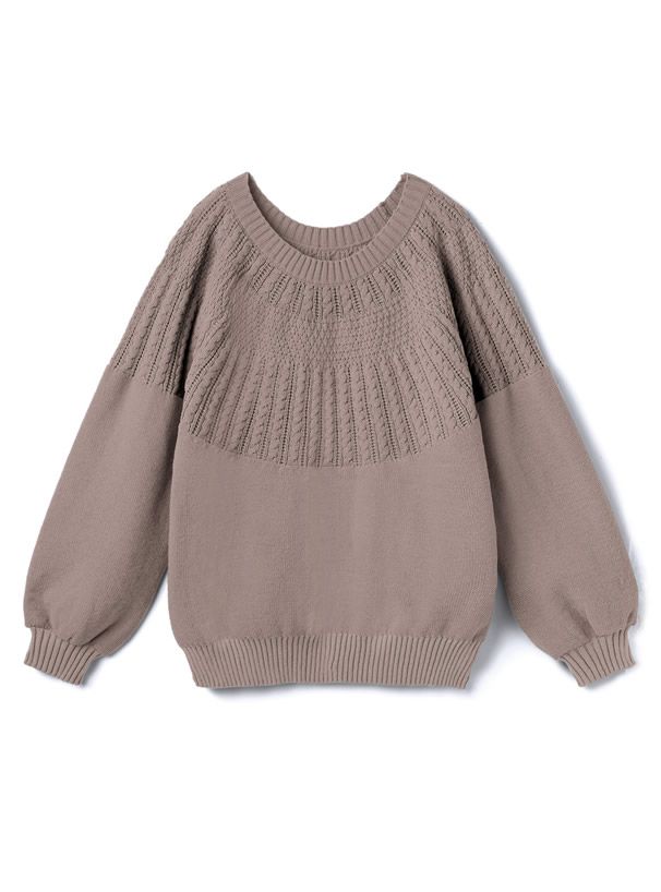 日本 GRL - 放射編織紋圓領針織上衣-杏