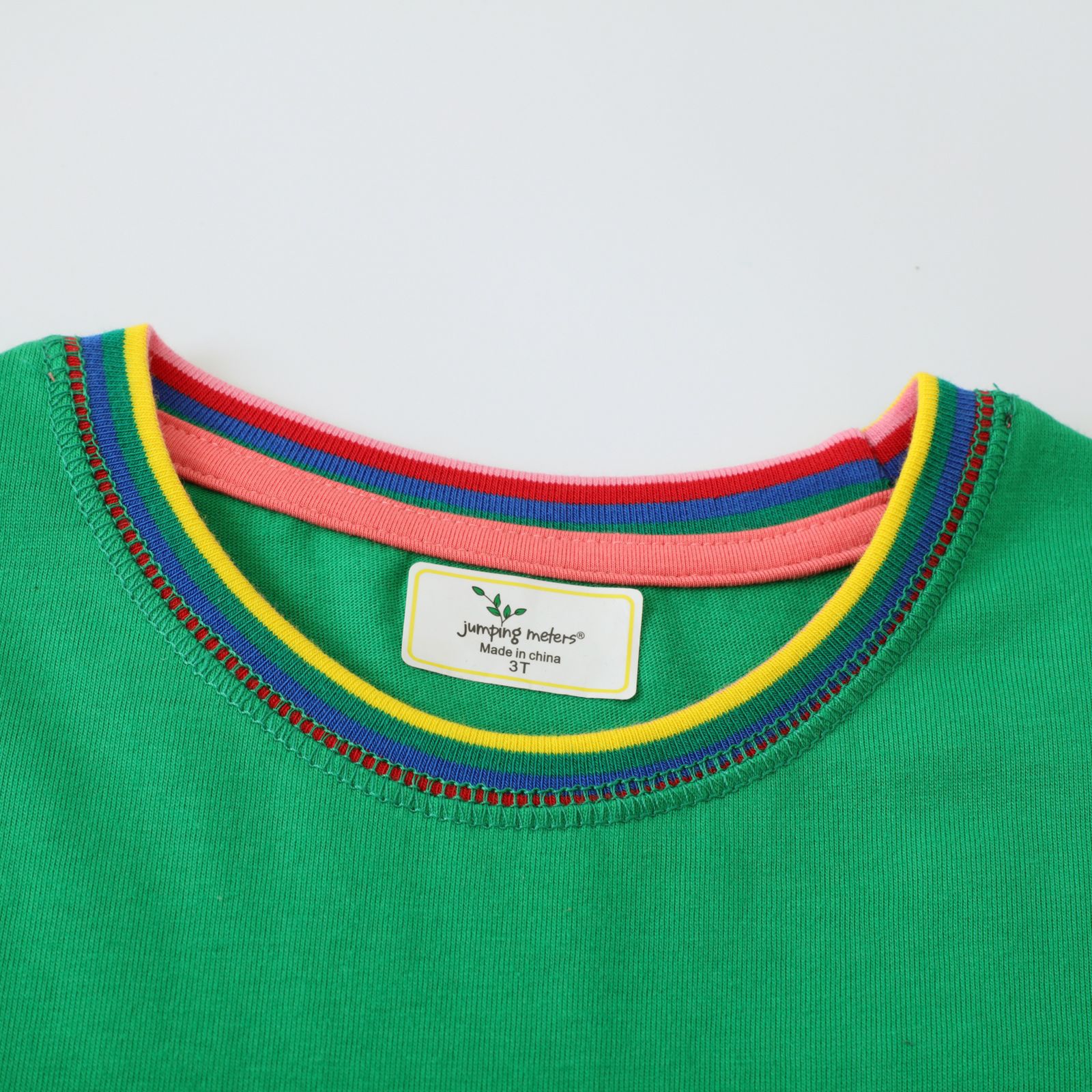 Jumping meters - 棉質圓領長袖連身洋裝-可愛貓貓-綠色