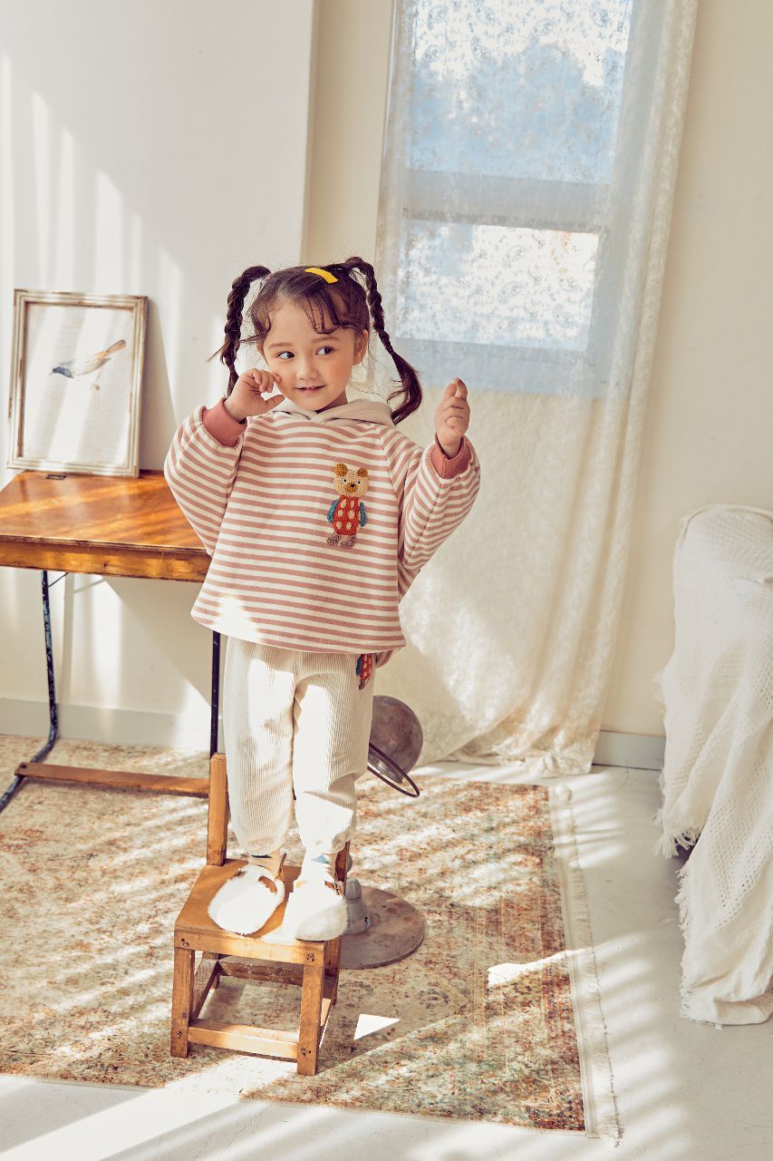 韓國 Mimico - (裏起毛)立體熊熊縮口長褲-米杏