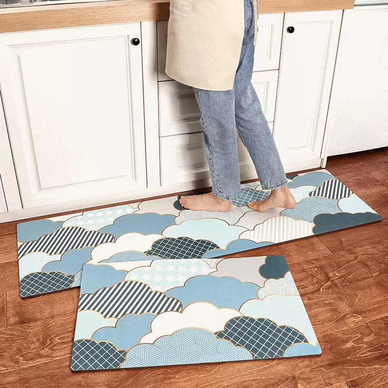 廚房防滑防水腳踏墊-半圓幾何-黑+白