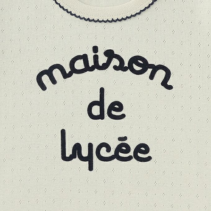 日本 Lycee mine - 100%棉 優雅法式植絨印花長袖上衣-淺藍