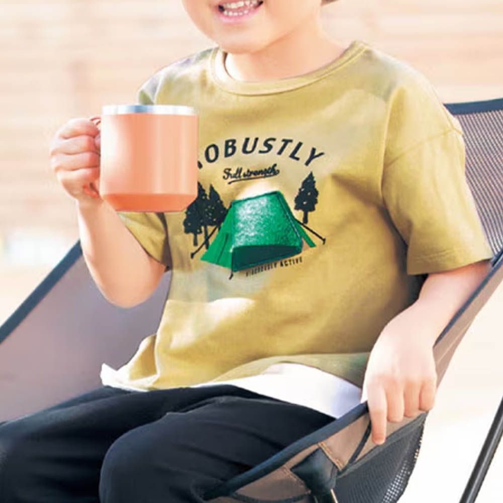 100％天竺棉夏日印花短袖上衣-森林帳篷-黃