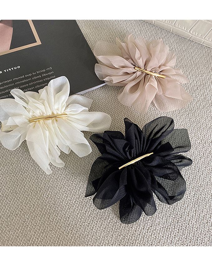 韓國 Soo&Soo - 優雅雪紡紗金屬髮夾-黑