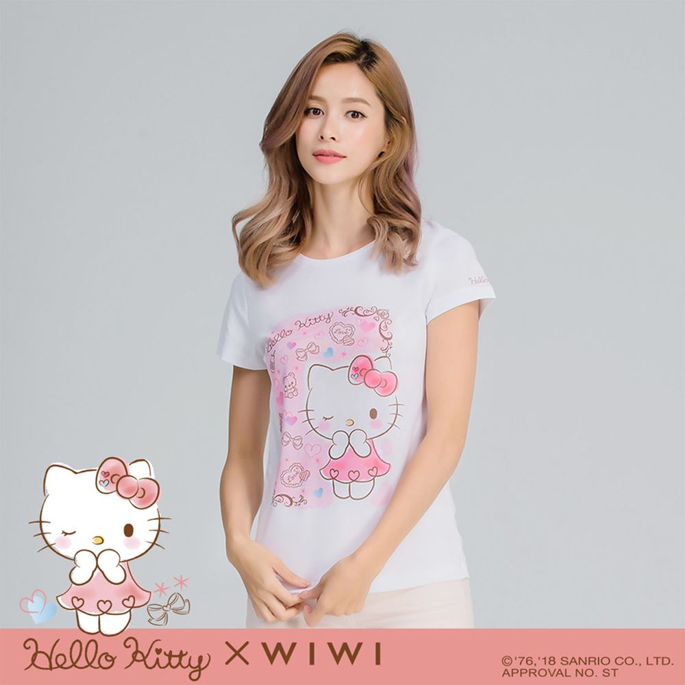 WIWI - 短版-寶物Hello Kitty防曬排汗涼感衣-女-純淨白