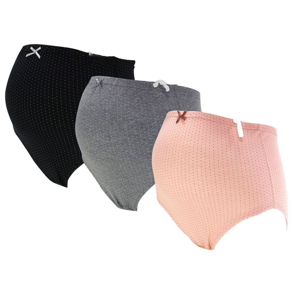 日本千趣會 - 純棉腰圍可調式產前孕婦內褲三件組-黑灰粉