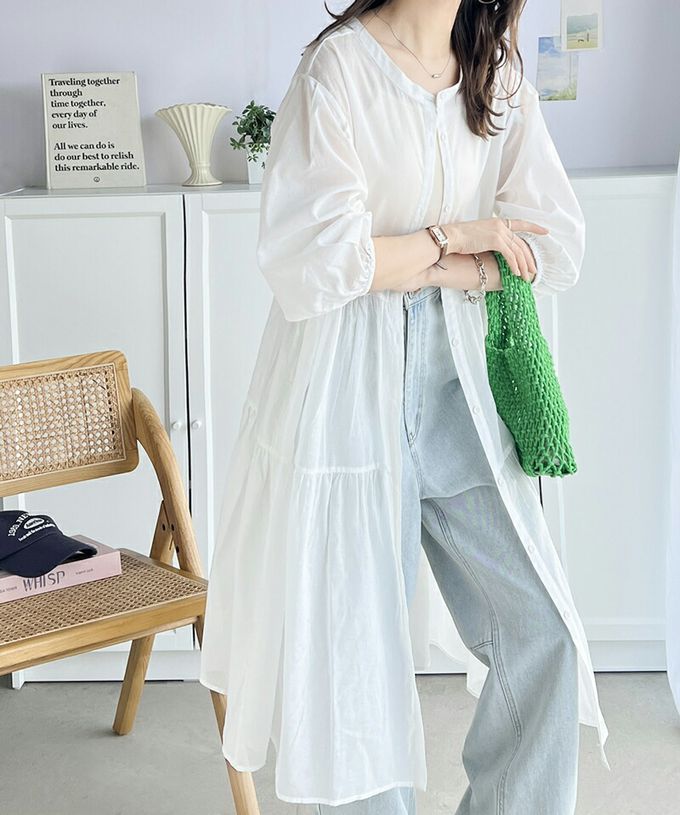 日本 Classical Elf - 2way前後穿 純棉輕透開襟襯衫洋裝-卡其米