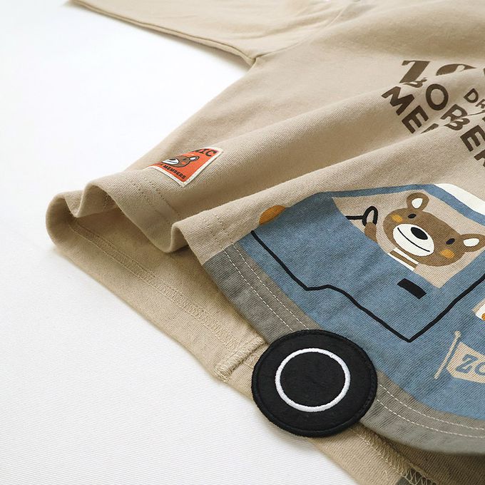 日本 ZOOLAND - 春季出遊印花長袖上衣-熊熊開車-藍