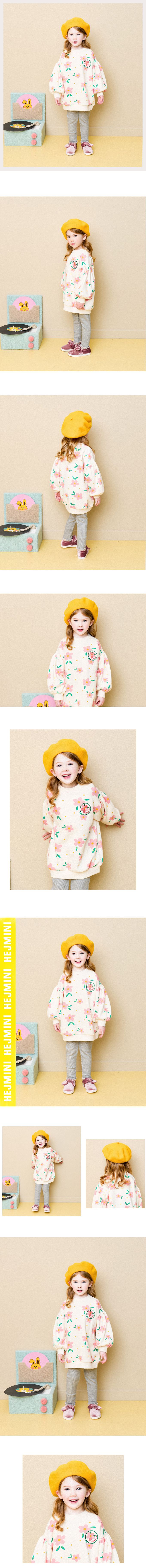 韓國 HEJMINI - (內刷毛)滿版粉花圓領長袖上衣-象牙白