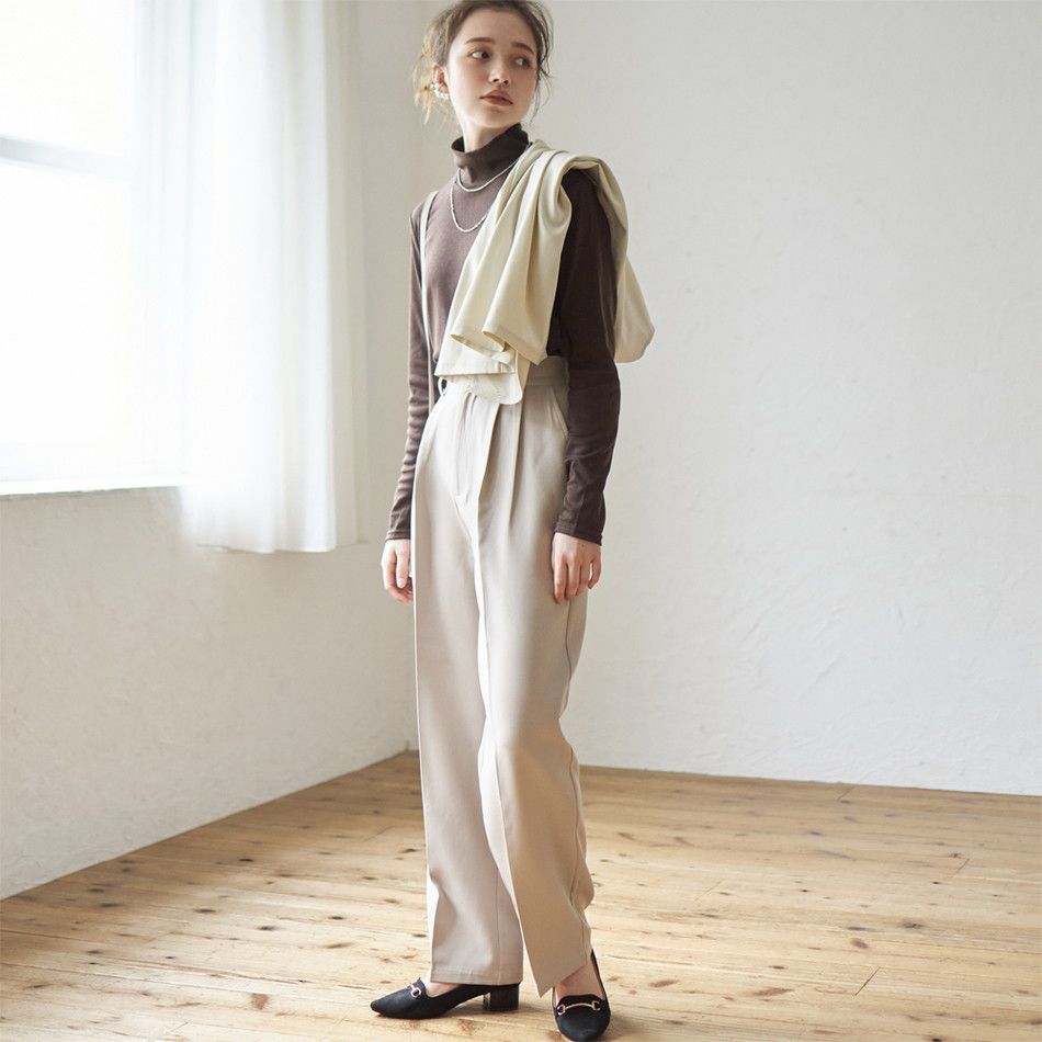 日本 Rejoule - 百搭修身打褶西裝褲-時尚黑