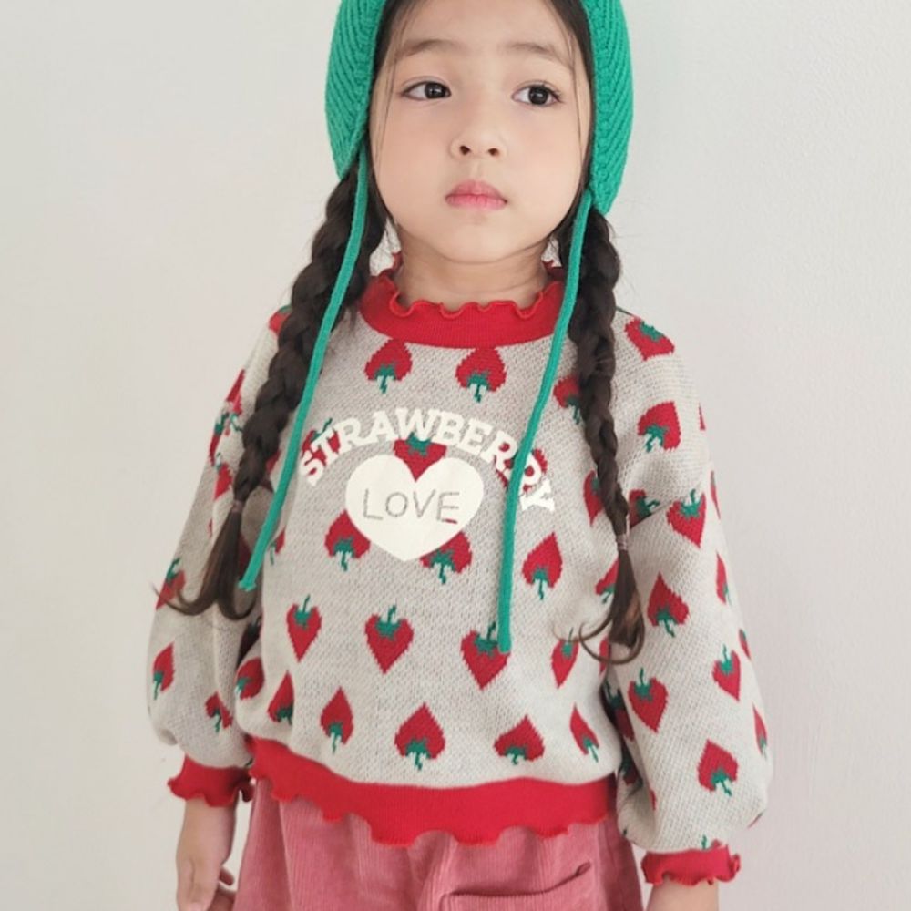 Peanuts House LOVE草莓針織長袖毛衣-杏