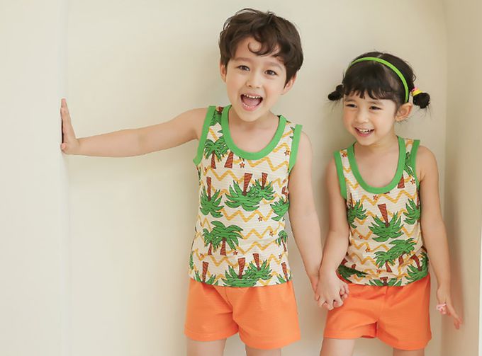 正韓 Puco - 超優質嬰幼兒/兒童無袖100% 有機棉家居服/睡衣-度假椰子林