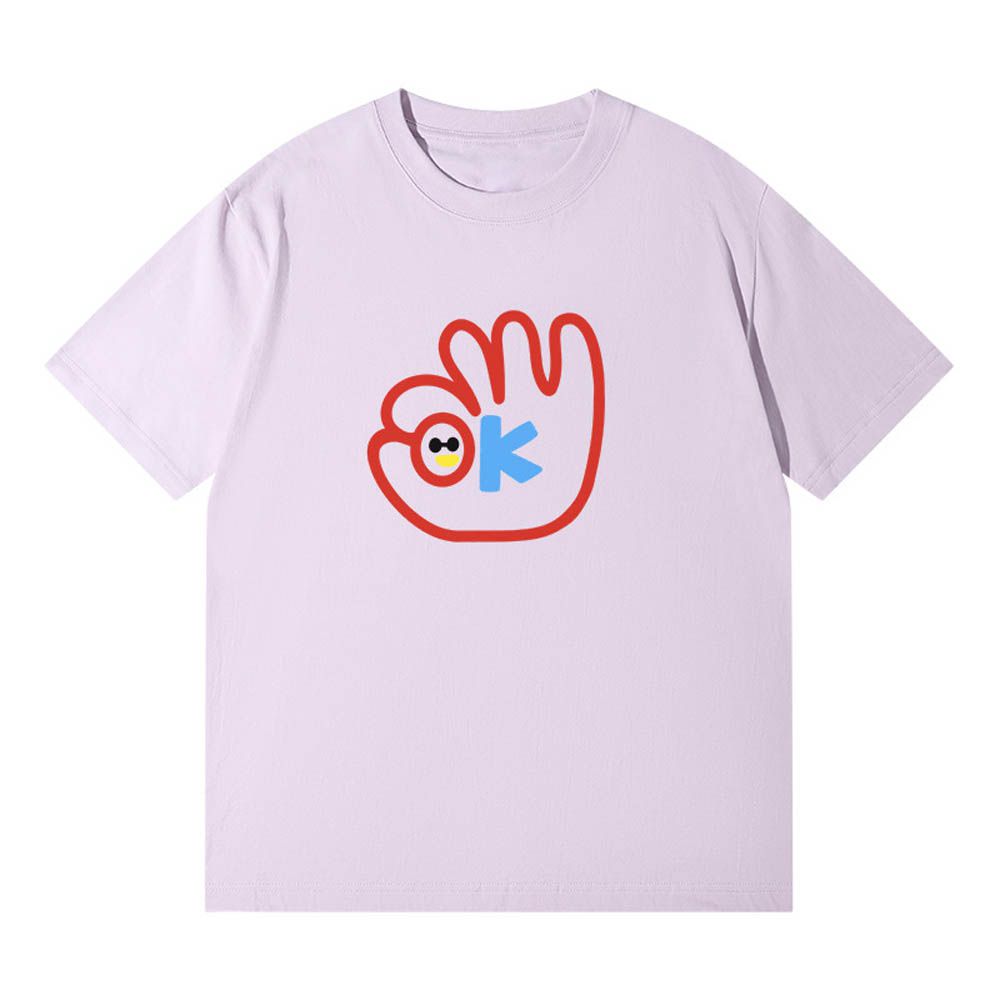 純棉寬版印花T恤-樂趣OK-紫色