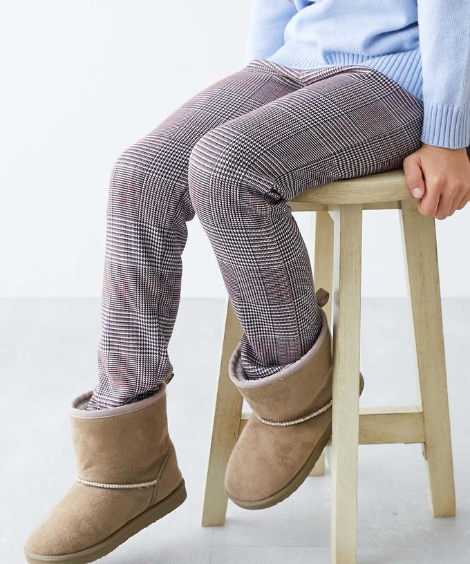 日本 devirock - RICH WARM 保暖裏毛合身長褲-細格紋-杏