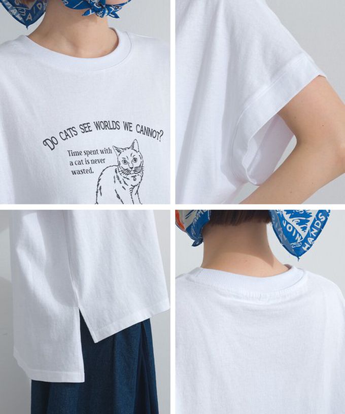 日本 Lupilien - 16OE天竺棉 貓咪印花短袖上衣-炭灰