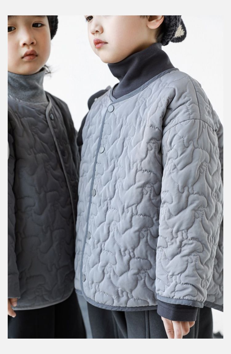 TONGMO - 可拆卸造型鋪棉包邊保暖外套-恐龍-淺灰色