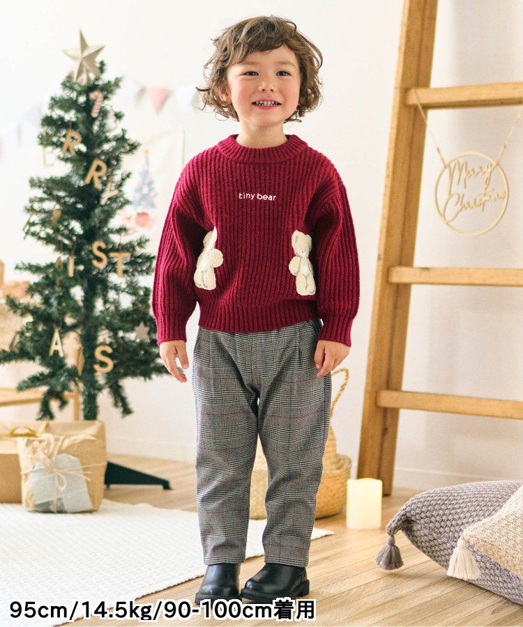 日本 apres les cours - 超萌節慶小熊可機洗毛衣-二隻熊-酒紅