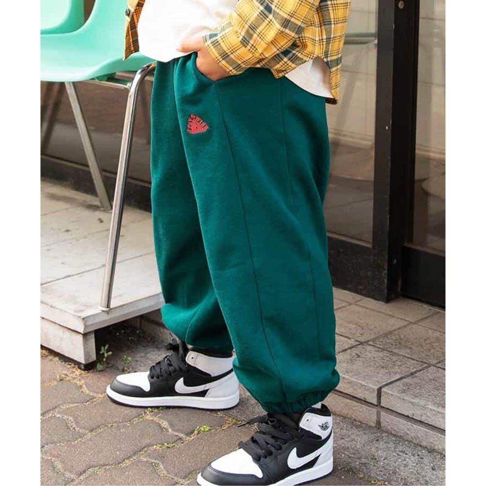 100%棉 刺繡帥氣縮口長褲-濃綠