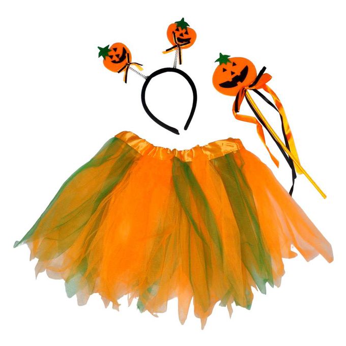 MODACore 摩達客 - 摩達客★萬聖派對變裝扮★兒童南瓜精靈橘色小仙子裝三件組合(裙子/髮箍/手杖) ★Cosplay