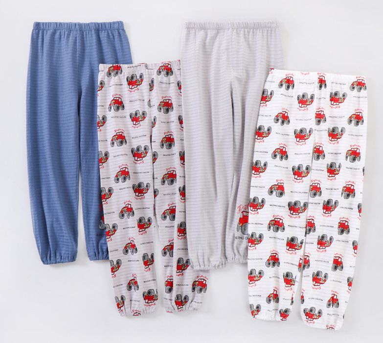 MAMDADKIDS - 竹節棉長褲兩件組-車車組合-白灰色