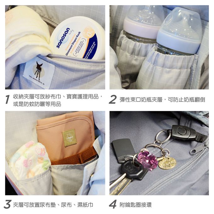 德國 Lassig - 純色質感皮革2WAY媽媽包-奶茶駝-含尿布墊+推車掛勾+保溫瓶收納包