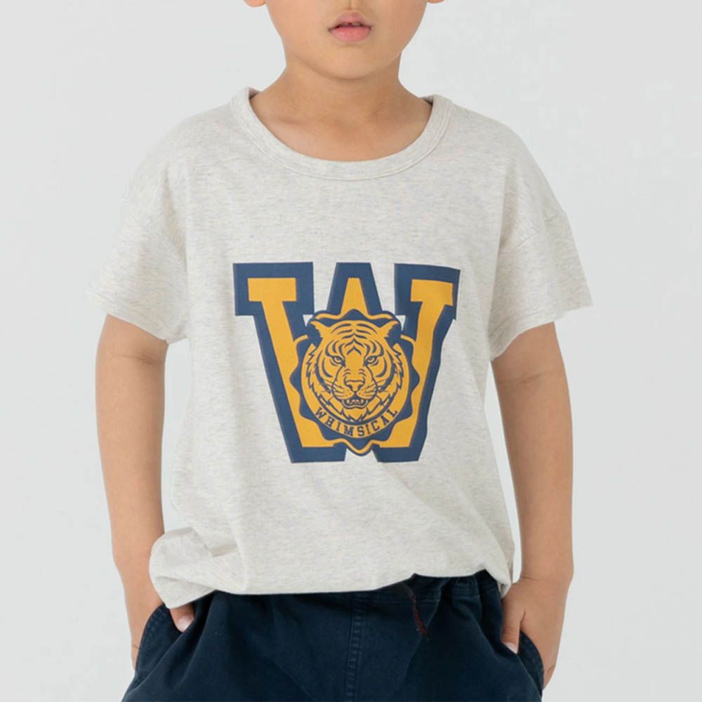 100%棉 印花柔軟短袖上衣-老虎logo-燕麥