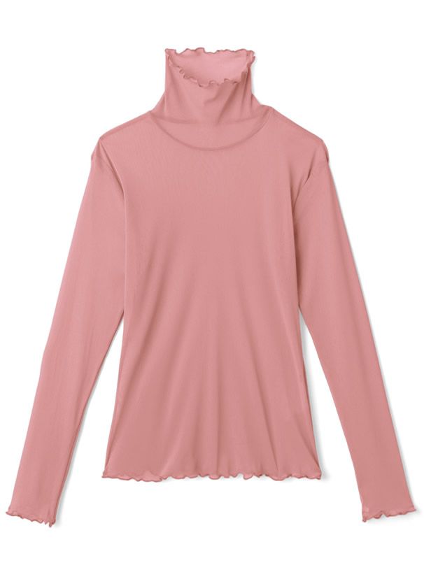 日本 GRL - 聯名款 透膚捲邊長袖內搭/上衣-開心果綠