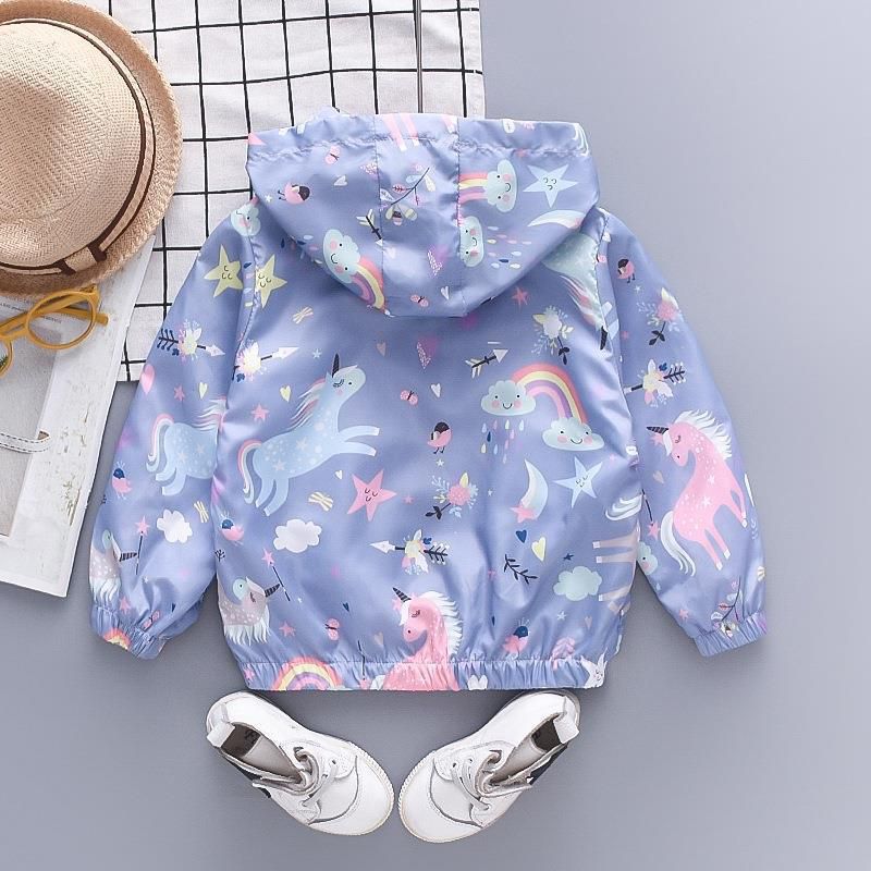 兒童連帽防風外套-星星+彩虹+獨角獸-粉色