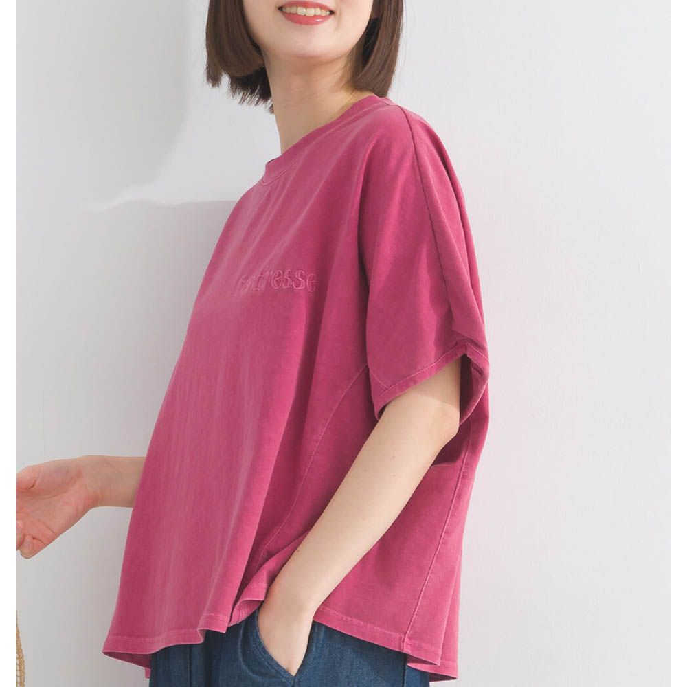 16支天竺棉 復古寬版短袖上衣-桃粉