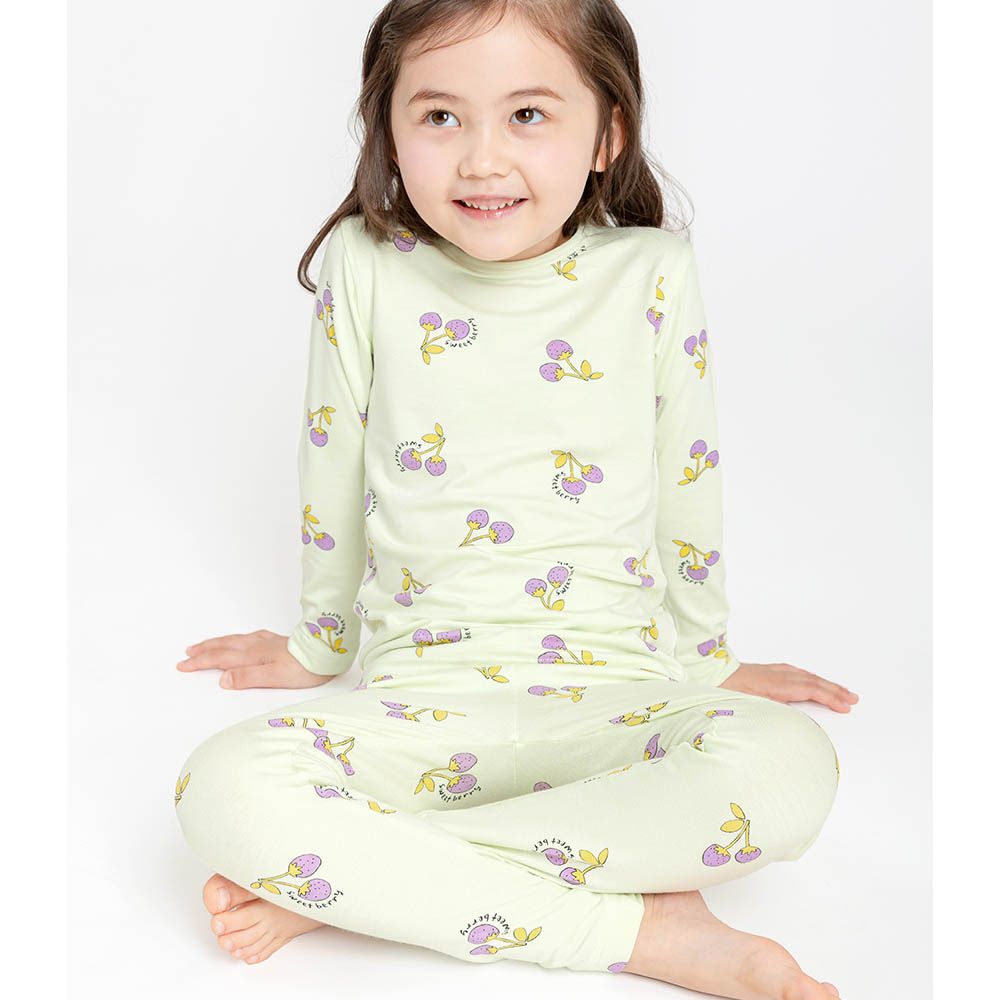 韓製親膚嫘縈彈力長袖家居服-莓果-黃綠