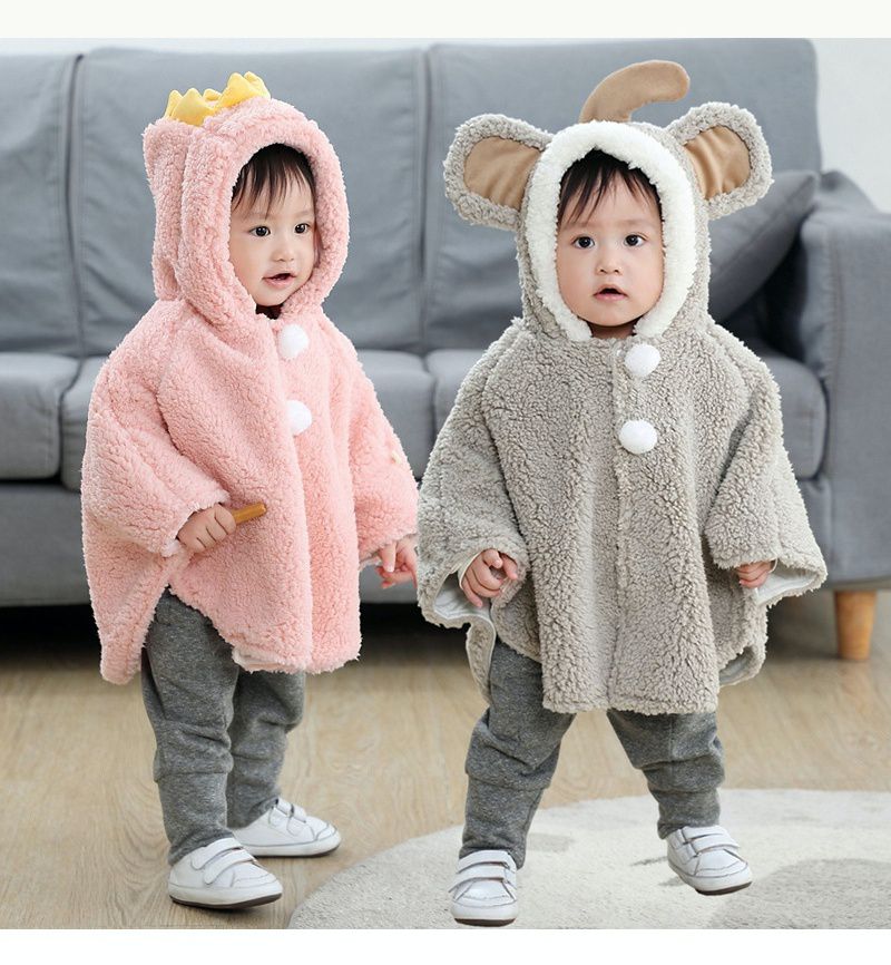 可愛毛絨絨披肩外套-皇冠-白色