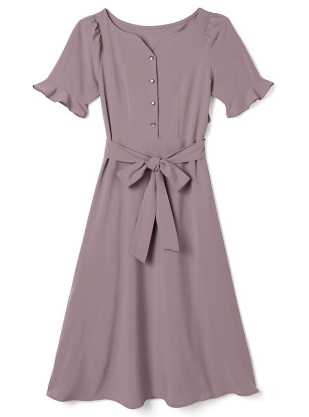 日本 GRL - 美背露腰蝴蝶結綁帶短袖洋裝-星塵藍