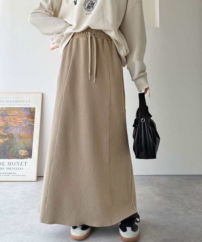 日本 Classical Elf - Java 華夫格舒適厚磅魚尾裙-卡其棕
