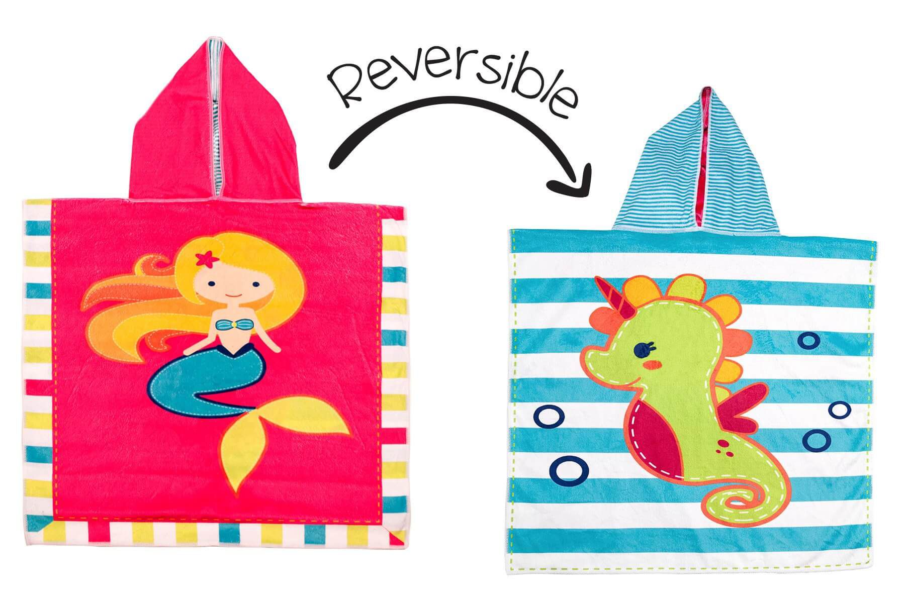 加拿大 flapjackkids - 雙面防曬連帽罩衫/浴巾-美人魚/海馬