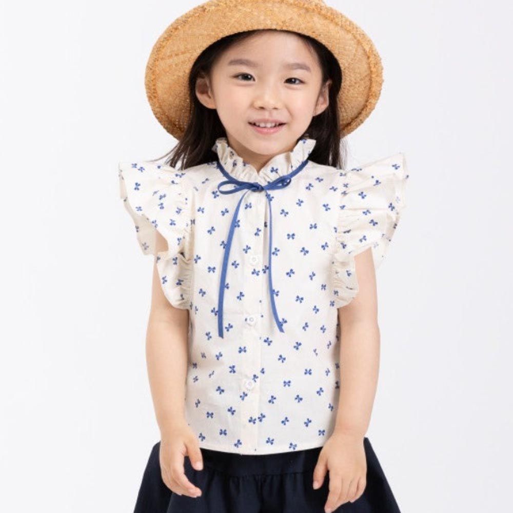 韓國 Coco Bang - 荷葉袖襯衫背心-深藍蝴蝶結