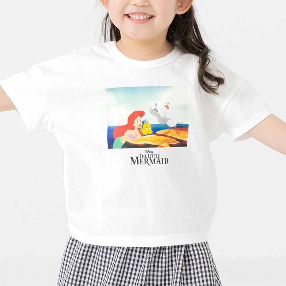 聯名款 100%棉印花短袖上衣-卡通人物小美人魚-白