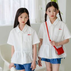 韓國 sm2 - 蕾絲蝴蝶結裝飾荷葉襬短袖襯衫-白