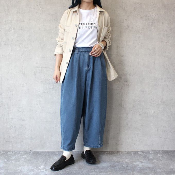 日本女裝代購 - [熱銷款] 超藏肉休閒錐形美腿褲-丹寧-淺藍