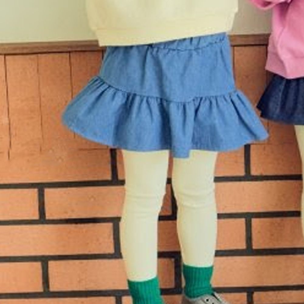 韓國 Hanab - 荷葉裙襬牛仔褲裙-淺藍