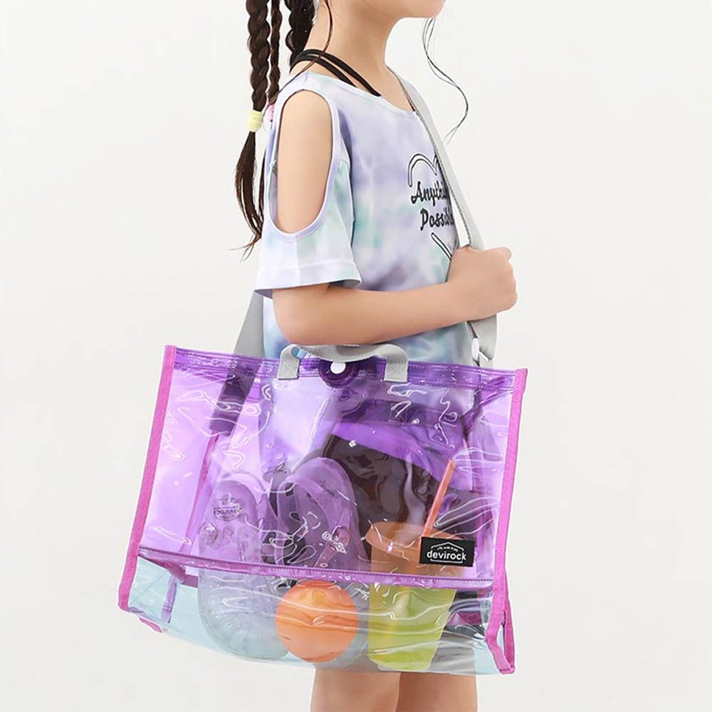 大容量PVC防水游泳/玩水包(附背帶)-紫x水藍 (35x26x17cm)