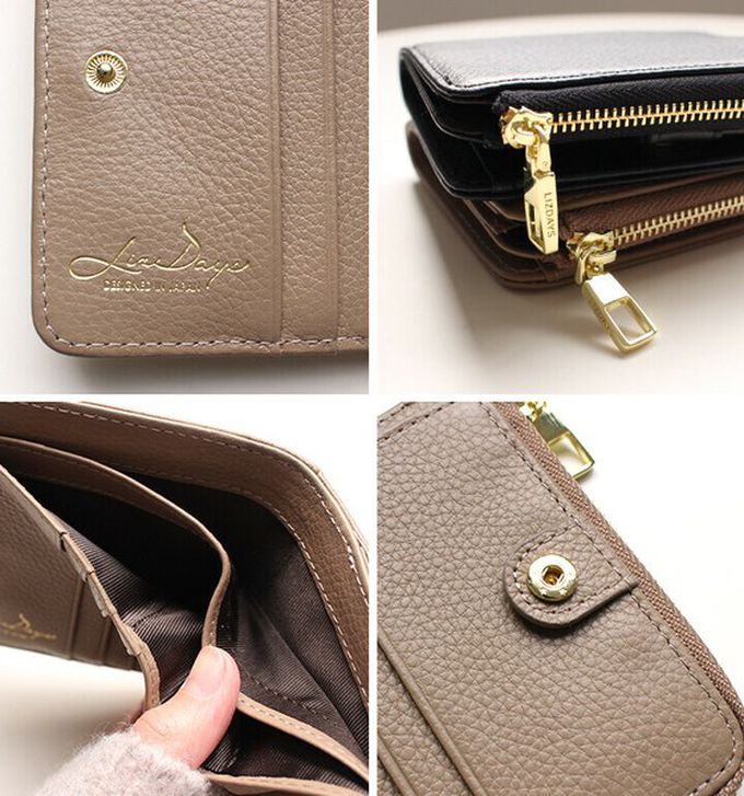 日本 LIZDAYS - 真皮輕量典雅實用短夾-防盜設計-芥末黃