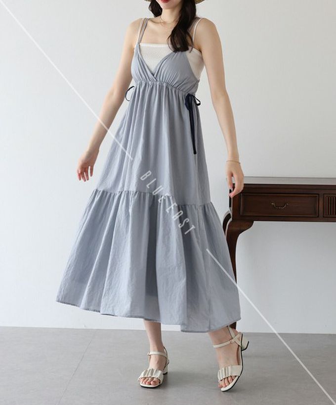 日本 BLUE EAST - 滿分可愛側蝴蝶結細肩帶洋裝-橘 (M)