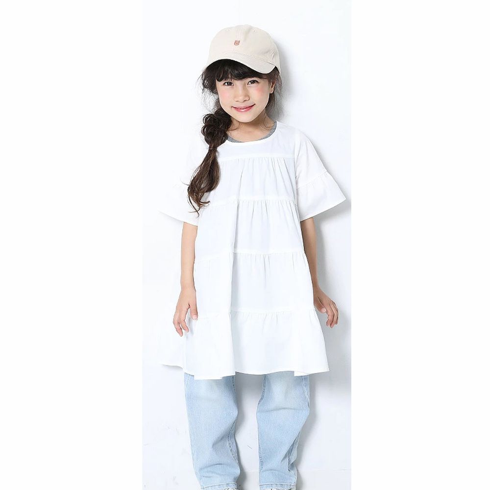日本 devirock - 優雅蛋糕五分袖顯瘦洋裝/親子裝-天使白