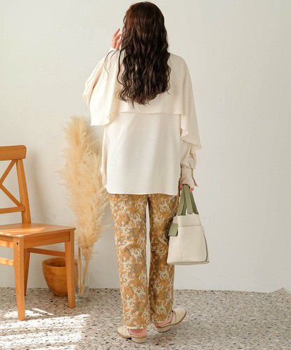 日本 Bou Jeloud - 復古花草圖騰長褲-海軍藍